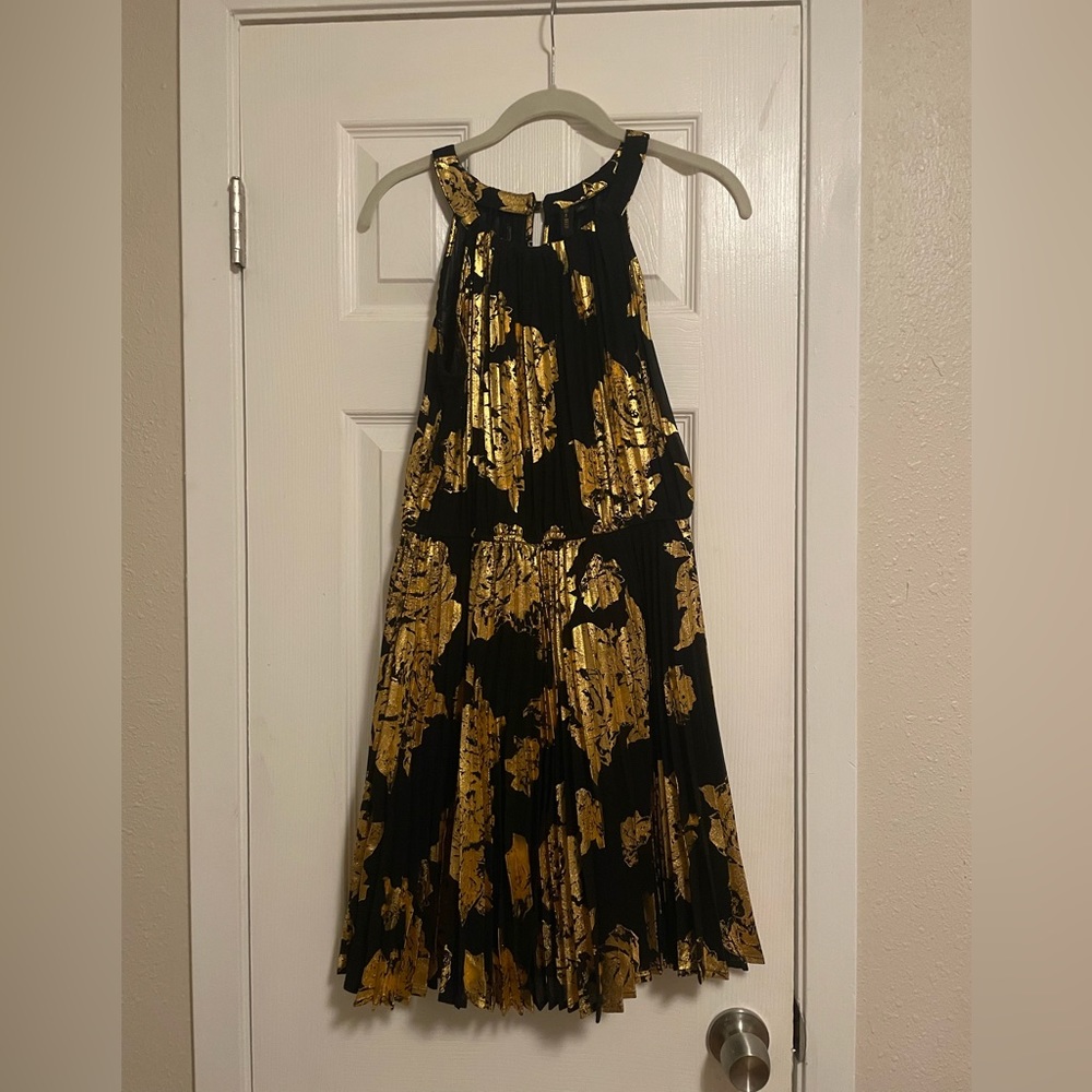Want and Need black and gold pleated dress
